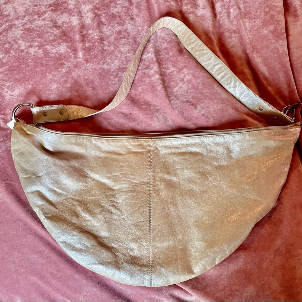 HOBO International shoulder, large metallic leather bag. Classic crescent shape